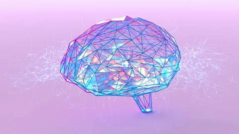 Polygonal crystal brain shape with glowing lines and dots. Stock Footage 87606508