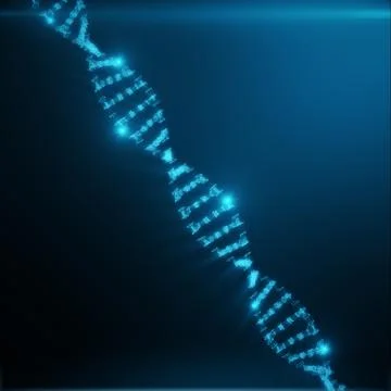 Polygonal DNA Concept consisting of Blue Dots and Lines. Digital Illustration Illustrazione stock