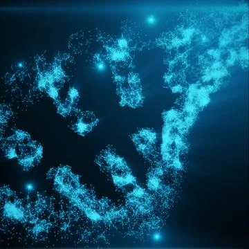 Polygonal DNA Concept consisting of Blue Dots and Lines. Digital Illustration Illustrazione stock