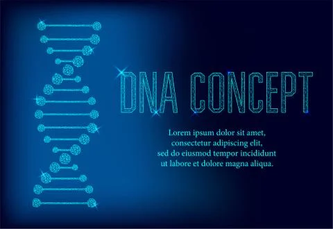 Polygonal DNA concept. Vector mesh spheres from flying debris. Thin line conc Stock Illustration