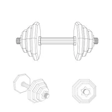 Polygonal dumbbell.Isolated on white background.Vector outline illustration. 스톡 일러스트