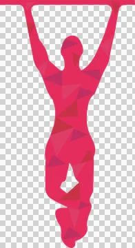 Polygonal figure is gripping bar in vector art, showing red-pink facets on Stock Illustration