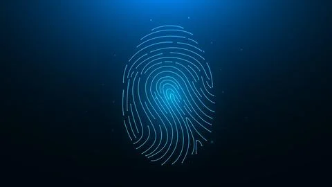 Polygonal fingerprint vector illustration on a dark blue background. Scanning Stock Illustration