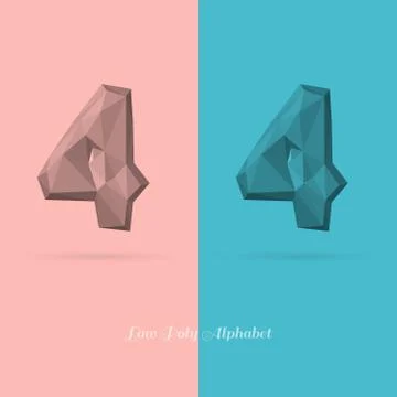 Polygonal Flat Alphabet Number 4 Stock Illustration