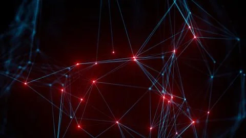 Polygonal form with bright dots. Triangular morphed geometry shape. Ilustración de archivo