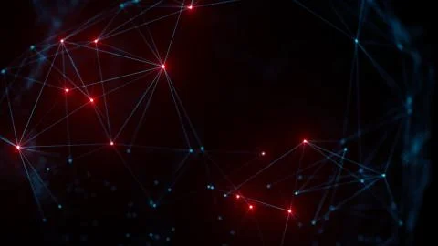 Polygonal form with bright dots. Triangular morphed geometry shape. Ilustración de archivo