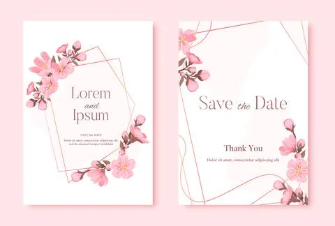 Polygonal frame cherry blossom wedding card flat Illustrazione stock