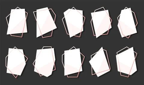 Polygonal frame geometric shape white flat set Stock Illustration