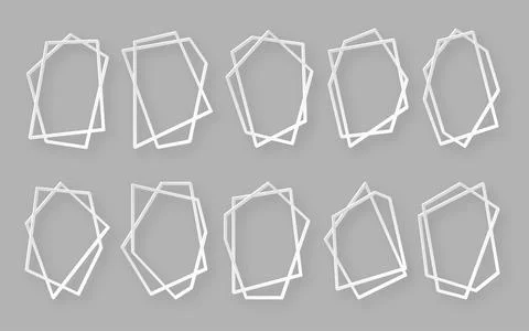 Polygonal frame papercut geometric shape flat set Stock Illustration