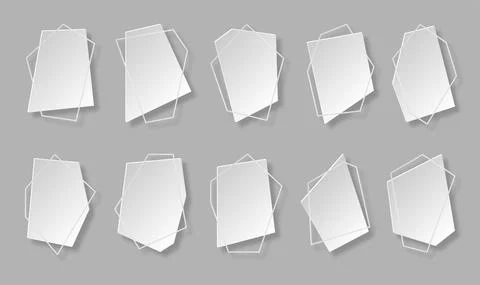 Polygonal frame papercut geometric shape flat set Stock Illustration