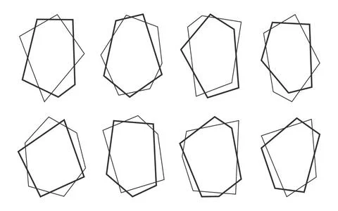 Polygonal frames geometric shape black line set Stock Illustration