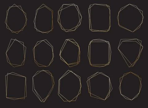 Polygonal frames set. Gold triangles, geometric shapes. Stock Illustration