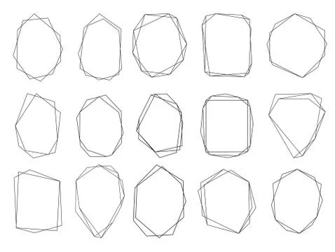 Polygonal frames set. Gold triangles, geometric shapes. Stock Illustration
