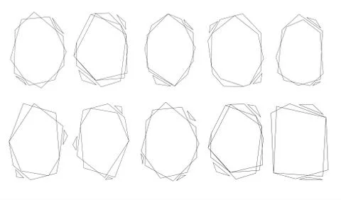 Polygonal frames set. Gold triangles, geometric shapes. Stock Illustration