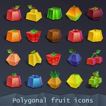 Polygonal fruit icons Illustrazione stock