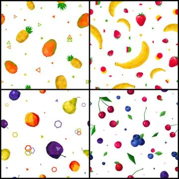 Polygonal Fruits 4 Seamless Patterns Icons Stockillustratie