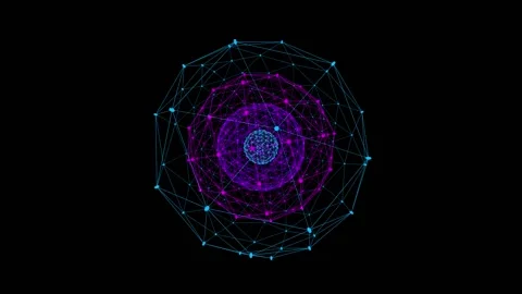 Polygonal geometric neon structures in the form of spheres are enclosed in one Video stock 153053288