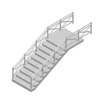 Polygonal gray staircase model isolated on white background. Isometric view.. Ilustración de archivo