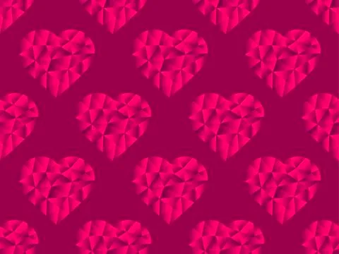 Polygonal hearts seamless pattern red color. Happy Valentine's day, 14th of F Stock-Illustration