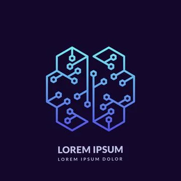 Polygonal hexagon human brain logo sign emblem design template. Abstract arti Stock-Illustration