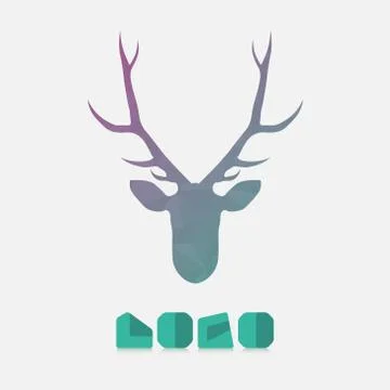 Polygonal hipster logo with head of deer in mint color with gradient Stock Illustration