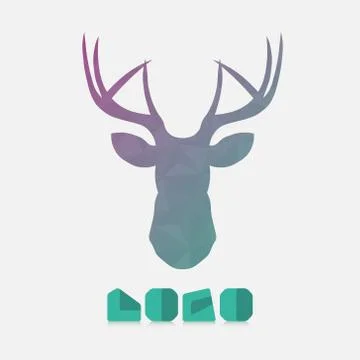 Polygonal hipster logo with head of deer in mint color with gradient Stock Illustration