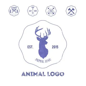 Polygonal hipster logo with head of deer in violet color with gradient Stock Illustration