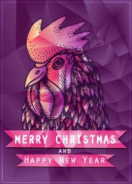 Polygonal illustration of rooster on red background. Vector for your design Stock Illustration