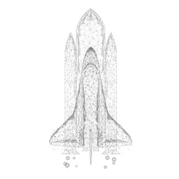 Polygonal illustration Shuttle launch from triangles and luminous points. Suc Stock Illustration