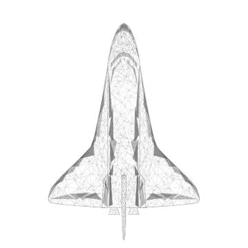 Polygonal illustration Shuttle launch from triangles and luminous points. Suc Stock Illustration