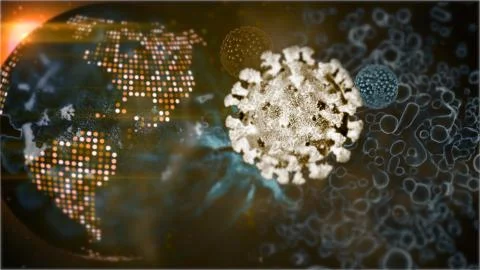 Polygonal image of a virus. Vector. Dark blue abstract background. Foto stock