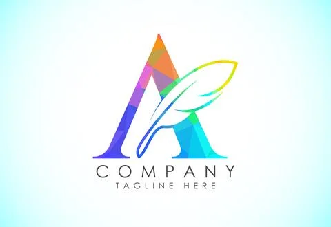 Polygonal initial A alphabet with a feather. Law firm icon sign symbol. Log.. Stock Illustration