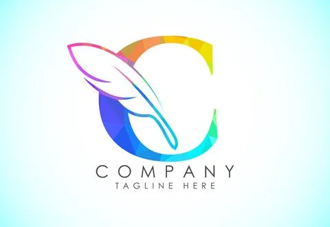 Polygonal initial C alphabet with a feather. Law firm icon sign symbol. Log.. Stock Illustration