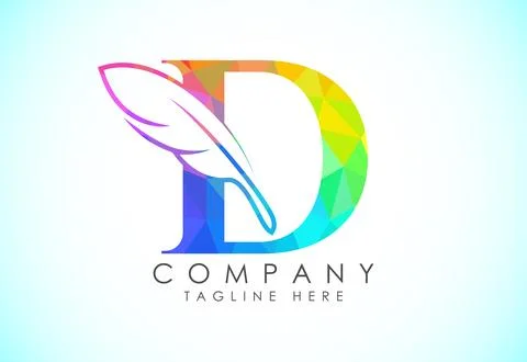 Polygonal initial D alphabet with a feather. Law firm icon sign symbol. Log.. Stock Illustration