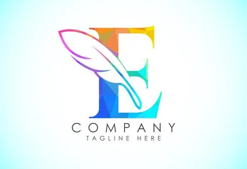 Polygonal initial E alphabet with a feather. Law firm icon sign symbol. Log.. Stock Illustration