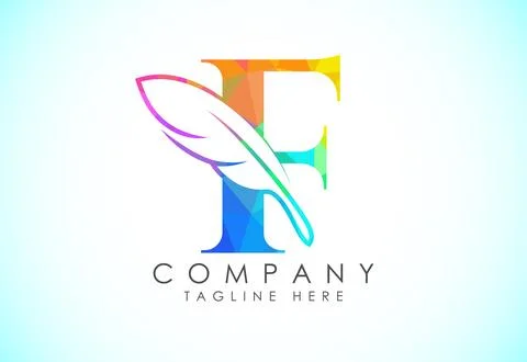 Polygonal initial F alphabet with a feather. Law firm icon sign symbol. Log.. Stock Illustration