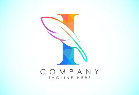 Polygonal initial I alphabet with a feather. Law firm icon sign symbol. Log.. Stock Illustration