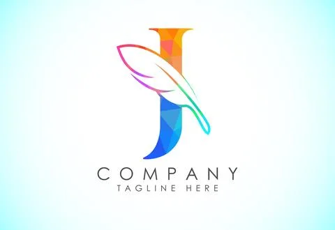Polygonal initial J alphabet with a feather. Law firm icon sign symbol. Log.. Stock Illustration