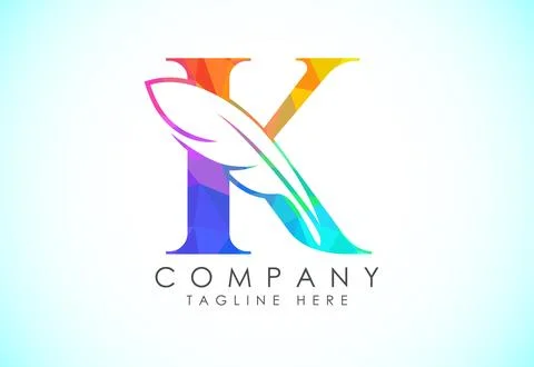 Polygonal initial K alphabet with a feather. Law firm icon sign symbol. Log.. Stock Illustration