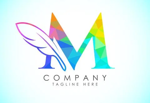 Polygonal initial M alphabet with a feather. Law firm icon sign symbol. Log.. Stock Illustration