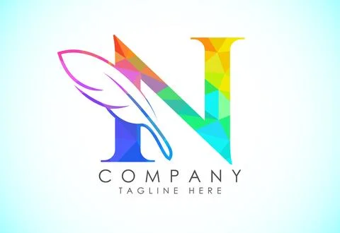 Polygonal initial N alphabet with a feather. Law firm icon sign symbol. Log.. Stock Illustration