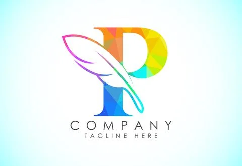 Polygonal initial P alphabet with a feather. Law firm icon sign symbol. Log.. Stock Illustration