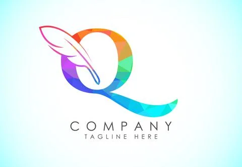 Polygonal initial Q alphabet with a feather. Law firm icon sign symbol. Log.. Stock Illustration
