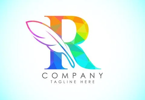 Polygonal initial R alphabet with a feather. Law firm icon sign symbol. Log.. Stock Illustration