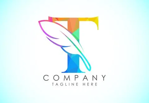 Polygonal initial T alphabet with a feather. Law firm icon sign symbol. Log.. Stock Illustration