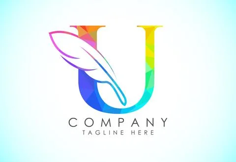Polygonal initial U alphabet with a feather. Law firm icon sign symbol. Log.. Stock Illustration