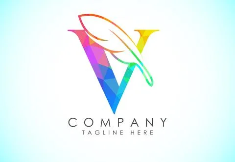 Polygonal initial V alphabet with a feather. Law firm icon sign symbol. Log.. Stock Illustration