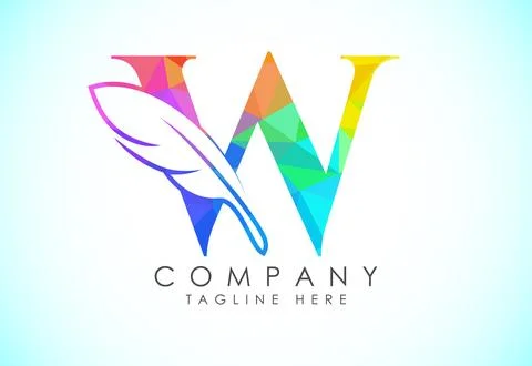 Polygonal initial W alphabet with a feather. Law firm icon sign symbol. Log.. Stock Illustration