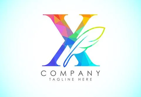Polygonal initial X alphabet with a feather. Law firm icon sign symbol. Log.. Stock Illustration