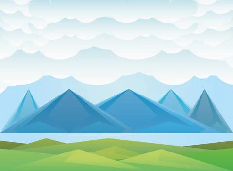 Polygonal landscape of mountains and clouds vector design 스톡 일러스트